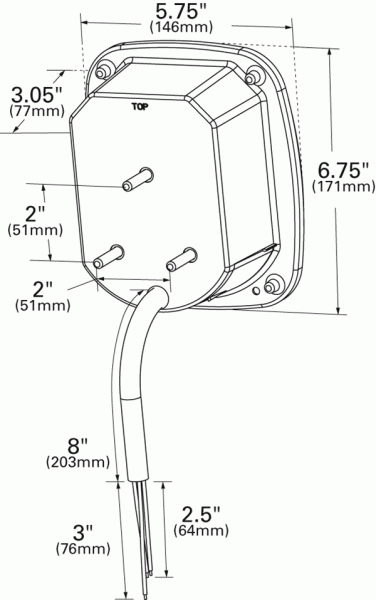 Grote product drawing - supernova three stud led stop tail turn light license window