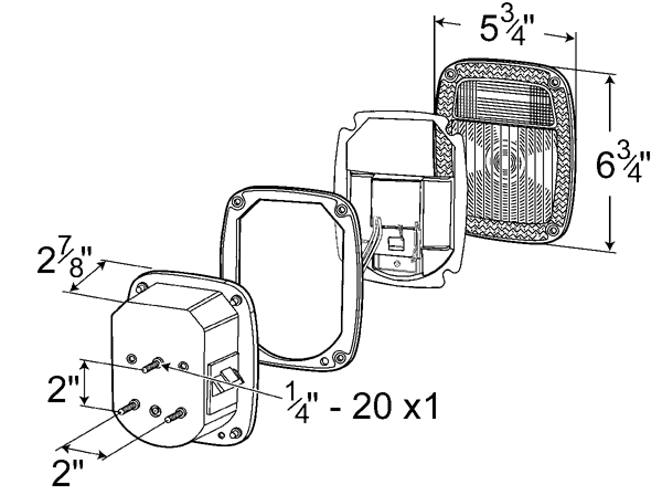 Grote product drawing - LH Three-Stud Metri-Pack® LED Stop Tail Turn Light with License Window