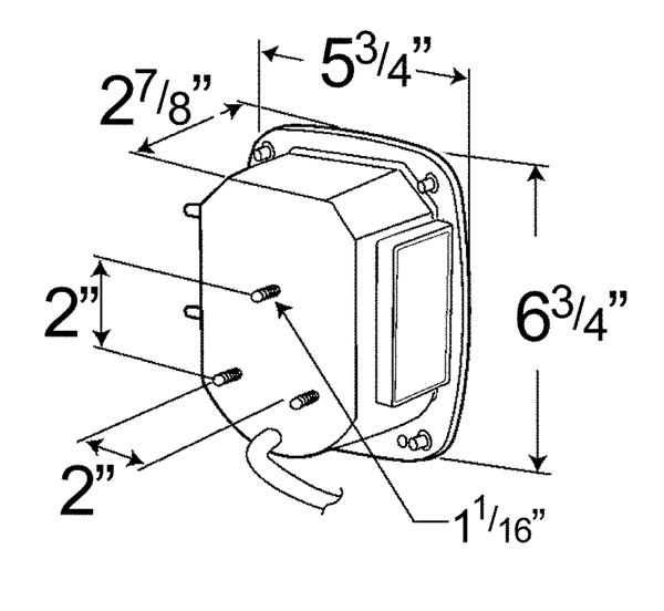 Grote product drawing - LH LED Stop Tail Turn Light with License Window & Side Marker